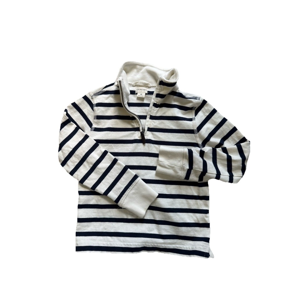 J. Crew‎ Crewcuts Boys Sz XS (4-5) Striped Quarter Zip Pullover Hoodie Shirt